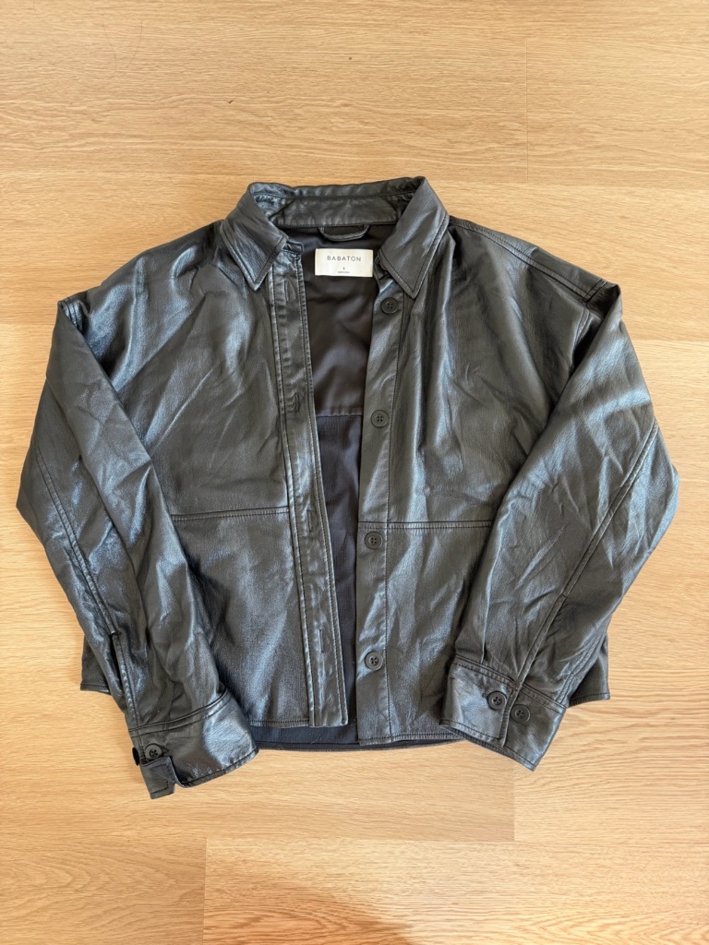 Babaton by Aritzia Black Faux Leather Button-Front Jacket